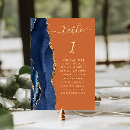 Navy Blue Gold Agate Burnt Orange Wedding Tischnummer