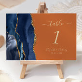 Navy Blue Gold Agate Burnt Orange Wedding Tischnummer
