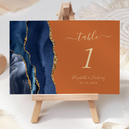 Navy Blue Gold Agate Burnt Orange Wedding Tischnummer