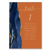 Navy Blue Gold Agate Burnt Orange Wedding Tischnummer (Rückseite)
