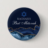 Navy Blue Gold Agate Custom Bat Mitzvah Party Button (Vorderseite)
