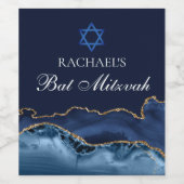 Navy Blue Gold Agate Custom Bat Mitzvah Party Weinetikett (Einzelnes Label)