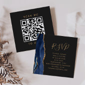 Navy Blue Gold Agate Dark Wedding QR Code UAWG Begleitkarte