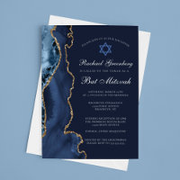 Navy Blue Gold Agate Elegant Bat Mitzvah Party