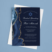 Navy Blue Gold Agate Elegant Bat Mitzvah Party Einladung