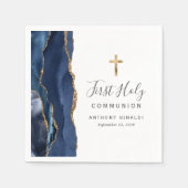 Navy Blue Gold Agate Erste Heilige Kommune Serviette (Vorderseite)