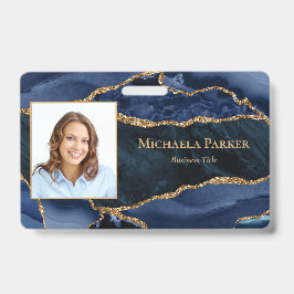 Navy Blue Gold Agate Geode Business Foto Ausweis