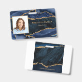 Navy Blue Gold Agate Geode Business Foto Ausweis (Vorder- & Rückseite)