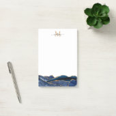 Navy Blue Gold Agate Geode Girl Script Monogram Post-it Klebezettel (Büro)