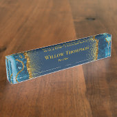 Navy Blue & Gold Agate Geode Glitzer Elegant Namensplakette (Seite)