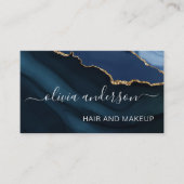 Navy Blue Gold Agate Geode Hair Makeup Salon Visitenkarte (Vorderseite)