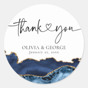 Navy Blue Gold Agate Hochzeit Danke Stickers