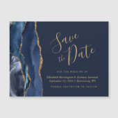 Navy Blue Gold Agate Magnetic Save the Date Magnetkarte (Vorderseite)
