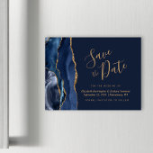 Navy Blue Gold Agate Magnetic Save the Date Magnetkarte