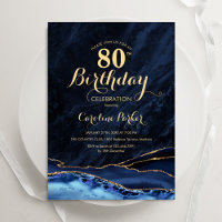 Navy Blue Gold Agate Marble 80. Geburtstag