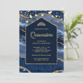 Navy Blue Gold Agate Marble Arch Quinceanera Einladung (Stehend Vorderseite)