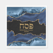 Navy Blue Gold Agate Marble Hebrew Pessach Napkin Serviette (Vorderseite)