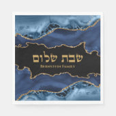 Navy Blue Gold Agate Marble Hebrew Shabbat Shalom Serviette (Vorderseite)