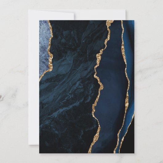 Navy Blue Gold Agate Marble Save the Date Card Einladung (Rückseite)