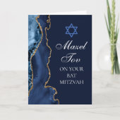 Navy Blue Gold Agate Mazel Tov Bat Mitzvah Karte (Vorderseite)