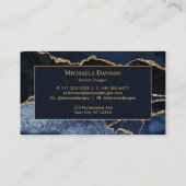 Navy Blue Gold Agate Monogram Elegant Visitenkarte (Rückseite)
