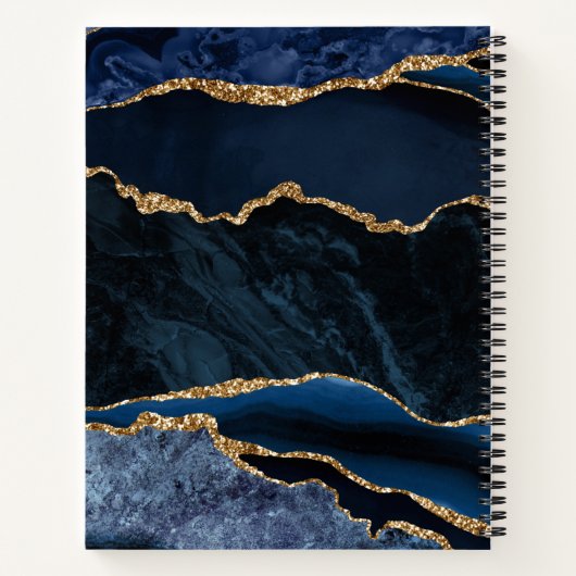 Navy Blue Gold Agate Monogram Notizblock (Rückseite)