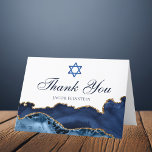 Navy Blue Gold Agate Personalisiert Bar Mitzvah Dankeskarte<br><div class="desc">Elegantes marineblau und goldfarbenes Age schmückt die Seite dieses modernen Bar Mitzvah Dankeschön Karte. Mazel Tov! Passen Sie Ihren Namen unter dem Star of David an. Perfekte Karten für eine schicke,  stilvolle jüdische Familie,  die einen Jungen feiert,  der zur Tora gerufen wird.</div>