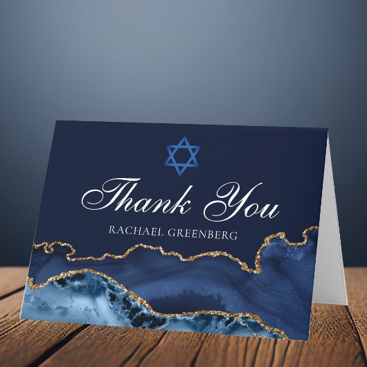 Navy Blue Gold Agate Personalisiert Bat Mitzvah Dankeskarte