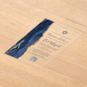 Navy Blue Gold Agate QR Code Bar Mitzvah Acryleinladungen (Ablage )