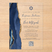 Navy Blue Gold Agate QR Code Bar Mitzvah Acryleinladungen (Vorderseite)
