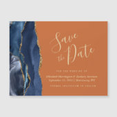 Navy Blue Gold Agate Rust Magnetic Save the Date Magnetkarte (Vorderseite)