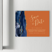 Navy Blue Gold Agate Rust Magnetic Save the Date Magnetkarte