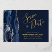 Navy Blue Gold Agate Save the Date Folieneinladung (Vorderseite)