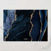 Navy Blue Gold Agate Save the Date Folieneinladung (Rückseite)