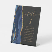 Navy Blue Gold Agate Script Dark Wedding Table Sockelschild (Vorderseite)