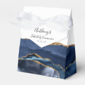 Navy Blue Gold Agate Script Erste Kommune Geschenkschachtel (Vorderseite)