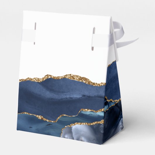 Navy Blue Gold Agate Script Erste Kommune Geschenkschachtel (Rückseite)