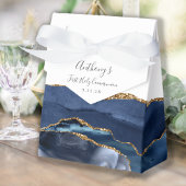 Navy Blue Gold Agate Script Erste Kommune Geschenkschachtel