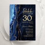 Navy Blue Gold Agate Überraschung 30. Geburtstag Einladung<br><div class="desc">Navy Blau und Gold überraschen 30. Geburtstag Party Einladung. Elegantes modernes Design mit königsblauen Aquarellfarben,  marmorgeode Hintergrund,  Imitate Glitzer Gold und Typografie Drehbuch Schriftart. Die trendige Einladungskarte eignet sich perfekt für eine stilvolle Damenfeier. Gedruckte Zazzle Einladungen oder Sofortdownload digitalen druckbaren Vorlage.</div>
