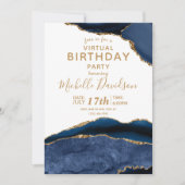 Navy Blue & Gold Agate Virtual Birthday Einladung (Vorderseite)