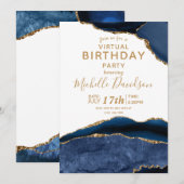 Navy Blue & Gold Agate Virtual Birthday Einladung (Vorne/Hinten)