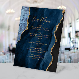 Navy Blue Gold Agate Wedding Bar Menu Sockelschild