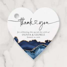 Navy Blue Gold Agate Wedding Heart Fevor Tags Geschenkanhänger