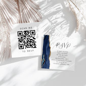 Navy Blue Gold Agate Wedding QR Code UAWG Begleitkarte