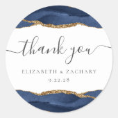 Navy Blue Gold Agate Wedding Vielen Dank Runder Aufkleber (Vorderseite)