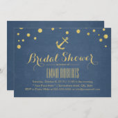 Navy Blue Gold Anchor Nautical Brautparty Einladung (Vorne/Hinten)