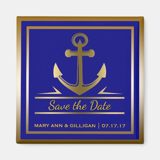 Navy Blue Gold Anchor Nautical Wedding Rett Date Magnet (Vorne)