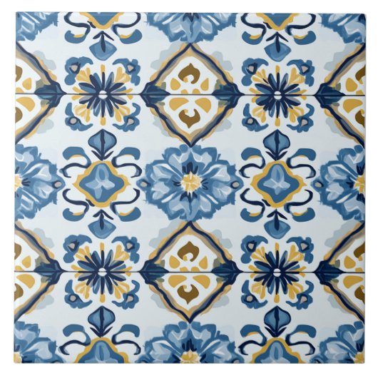 Navy Blue, Gold and Blue Ceramic Tile Fliese (Vorderseite)
