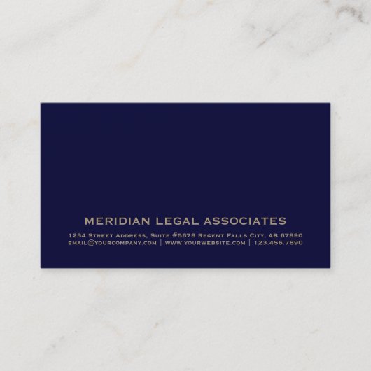 Navy Blue Gold Anwaltskarte Visitenkarte (Vorderseite)