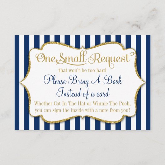 Navy Blue Gold Baby Duschkarte Buchen Begleitkarte (Vorderseite)